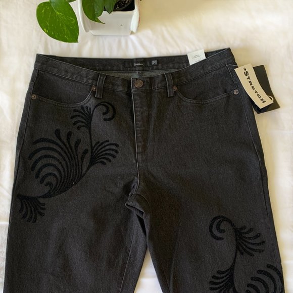 Vintage InWear Black Flare Jeans with Velvet Detailing - Picture 2 of 4